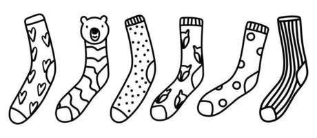 Set, collection of doodle socks icons with different ornaments isolated on white background. vector