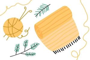 vector dibujado a mano hilo amarillo y manta. diseño de tarjetas de felicitación, carteles, envoltura de regalos.