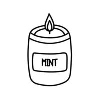 Single hand drawn doodle candle for New Year and Xmas greeting cards, posters, stickers and seasonal design. Decorative wax candle Mint for relax and spa. vector