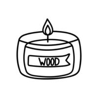 Single hand drawn doodle candle for New Year and Xmas greeting cards, posters, stickers and seasonal design. Decorative wax candle Wood for relax and spa. vector