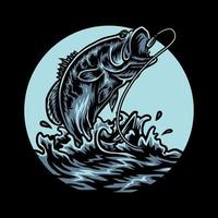 ilustración de pesca de lubina usando un estilo de dibujo a mano continuado con coloración digital, esta es una combinación de estilo de dibujo a mano y color digital vector