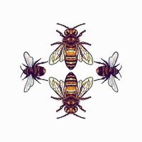 Bee illustration using a hand drawing style continued with digital coloring, this is a combination of hand drawing style and digital color vector