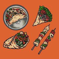 Kebab illustration using a hand drawing style continued with digital coloring, this is a combination of hand drawing style and digital color vector