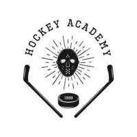 conjunto de emblema de hockey de deporte de invierno retro vintage, logotipo, placa, etiqueta. marca, cartel o impresión. arte gráfico monocromático. estilo de grabado vector