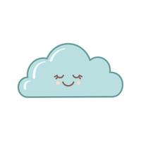 Cute funny cloud icon with kawaii face isolated on white background. Vector illustration. Design element for kids, baby shower and nursery decor.