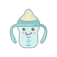 icono de bebedor de bebé con cara kawaii aislado sobre fondo blanco. Taza con boquilla para niños pequeños con asa doble. ilustración vectorial elemento de diseño para niños, baby shower y decoración de guardería. vector