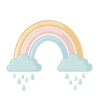 lindo icono de arco iris en estilo plano aislado sobre fondo blanco. ilustración vectorial elemento de diseño para la decoración de los niños. vector