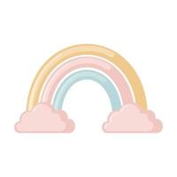 lindo icono de arco iris en estilo plano aislado sobre fondo blanco. ilustración vectorial elemento de diseño para la decoración de los niños. vector