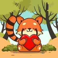 lindo panda rojo con forma de corazón vector