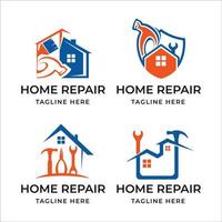 paquete de logotipos de reparación de casas. logotipo de la casa naranja y azul con herramientas de martillo y manitas ilustración vectorial. vector