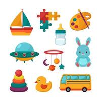 different bright color baby toys and element for study and play object element vector