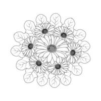 chamomile and daisy flower coloring page design with detailed line art vector graphic