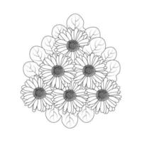 chamomile and daisy flower coloring page design with detailed line art vector graphic