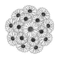 chamomile and daisy flower coloring page design with detailed line art vector graphic