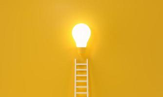 Ladder reaches up to a lit light bulb representing an Idea, creativity, invention concept. 3d rendering. photo