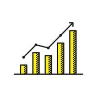 gráfico de flecha de crecimiento, gráfico de barras, icono plano aislado en fondo blanco, ilustración vectorial de diseño. un símbolo gráfico de un aumento estadístico, existencias, ingresos o datos de ventas para una aplicación o sitio web. vector