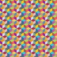 Abstract vector background with colorful symmetrical parallelogram shapes. Simple flat illustration of multicolored stacking cube. Geometry seamless pattern artwork, squares, rhombuses, hexagons.