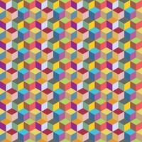 Abstract vector background with colorful symmetrical parallelogram shapes. Simple flat illustration of multicolored stacking cube. Geometry seamless pattern artwork, squares, rhombuses, hexagons.