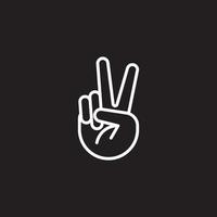 Hand gesture V sign for victory or peace line art. Vector icon for apps and websites. The index and ring fingers signal the number 2, illustration symbol two. Isolated on a black background.