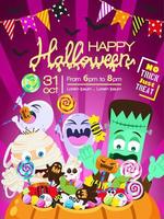 invitación de cartel de truco o trato de fiesta de halloween feliz vector