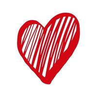vector dibujado a mano corazón rojo de San Valentín aislado sobre fondo blanco. estilo de dibujo de forma de corazón de amor de fideos decorativos. icono de corazón de tinta de garabato para el diseño de bodas, envoltura, ornamentación y tarjetas de felicitación