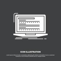 Code. coding. computer. monoblock. laptop Icon. glyph vector symbol for UI and UX. website or mobile application