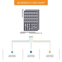 Audio. control. mix. mixer. studio Business Flow Chart Design with 3 Steps. Glyph Icon For Presentation Background Template Place for text. vector