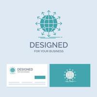 globe. network. arrow. news. worldwide Business Logo Glyph Icon Symbol for your business. Turquoise Business Cards with Brand logo template. vector