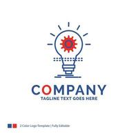 Company Name Logo Design For Bulb, develop, idea, innovation, light. Blue and red Brand Name Design with place for Tagline. vector