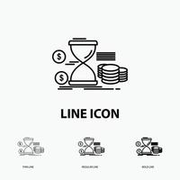 Hourglass. management. money. time. coins Icon in Thin. Regular and Bold Line Style. Vector illustration