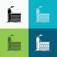 Factory. industrial. industry. manufacturing. production Icon Over Various Background. glyph style design. designed for web and app. Eps 10 vector illustration