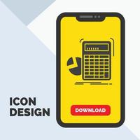 calculator. calculation. math. progress. graph Glyph Icon in Mobile for Download Page. Yellow Background vector