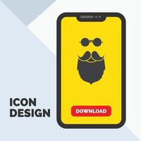 moustache. Hipster. movember. beared. men Glyph Icon in Mobile for Download Page. Yellow Background vector