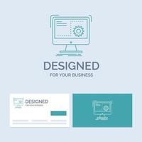 Command. computer. function. process. progress Business Logo Line Icon Symbol for your business. Turquoise Business Cards with Brand logo template vector