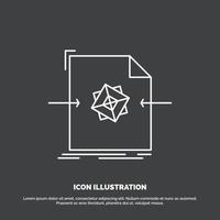 3d. document. file. object. processing Icon. Line vector symbol for UI and UX. website or mobile application