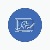 Level. design. new. complete. game White Line Icon in Circle background. vector icon illustration
