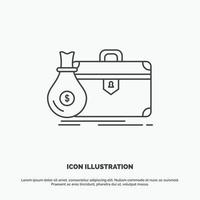 maletín. negocio. caso. abierto. icono de cartera. símbolo gris vectorial de línea para ui y ux. sitio web o aplicación móvil vector