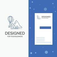 Business Logo for explore. travel. mountains. camping. balloons. Vertical Blue Business .Visiting Card template vector