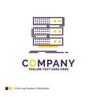 diseño del logotipo del nombre de la empresa para servidor, almacenamiento, rack, base de datos, datos. diseño de marca púrpura y amarillo con lugar para eslogan. vector