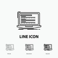 Code. coding. computer. monoblock. laptop Icon in Thin. Regular and Bold Line Style. Vector illustration