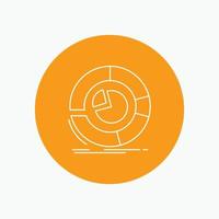 Analysis. analytics. business. diagram. pie chart White Line Icon in Circle background. vector icon illustration