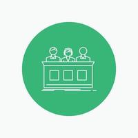 competition. contest. expert. judge. jury White Line Icon in Circle background. vector icon illustration