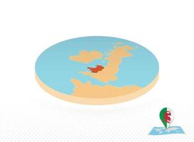 Wales map designed in isometric style, orange circle map. vector