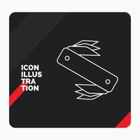 Red and Black Creative presentation Background for knife, army, camping, swiss, pocket Line Icon vector