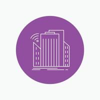 Buildings. city. sensor. smart. urban White Line Icon in Circle background. vector icon illustration