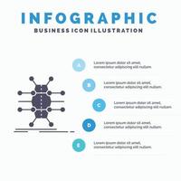 distribución. cuadrícula. infraestructura. la red. plantilla de infografía inteligente para sitio web y presentación. icono de glifo gris con ilustración de vector de estilo infográfico azul.