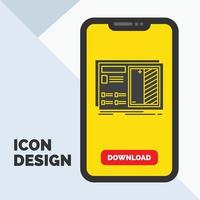 Plano. diseño. dibujo. plan. icono de glifo prototipo en el móvil para la página de descarga. fondo amarillo vector