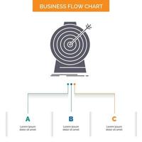 Aim. focus. goal. target. targeting Business Flow Chart Design with 3 Steps. Glyph Icon For Presentation Background Template Place for text. vector