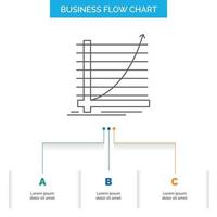 Arrow. chart. curve. experience. goal Business Flow Chart Design with 3 Steps. Line Icon For Presentation Background Template Place for text vector