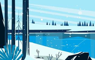 Winter Nature With Ice River Background vector